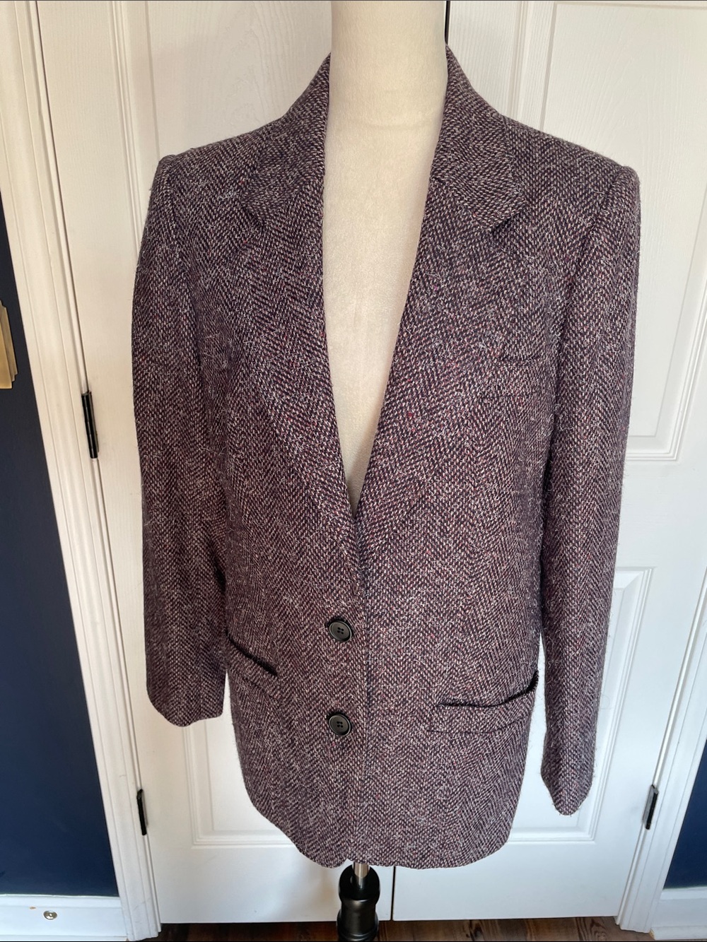 Vintage The Jack Set Wool Blend Tweed Blazer Jacket Purple Two-Button Sz L